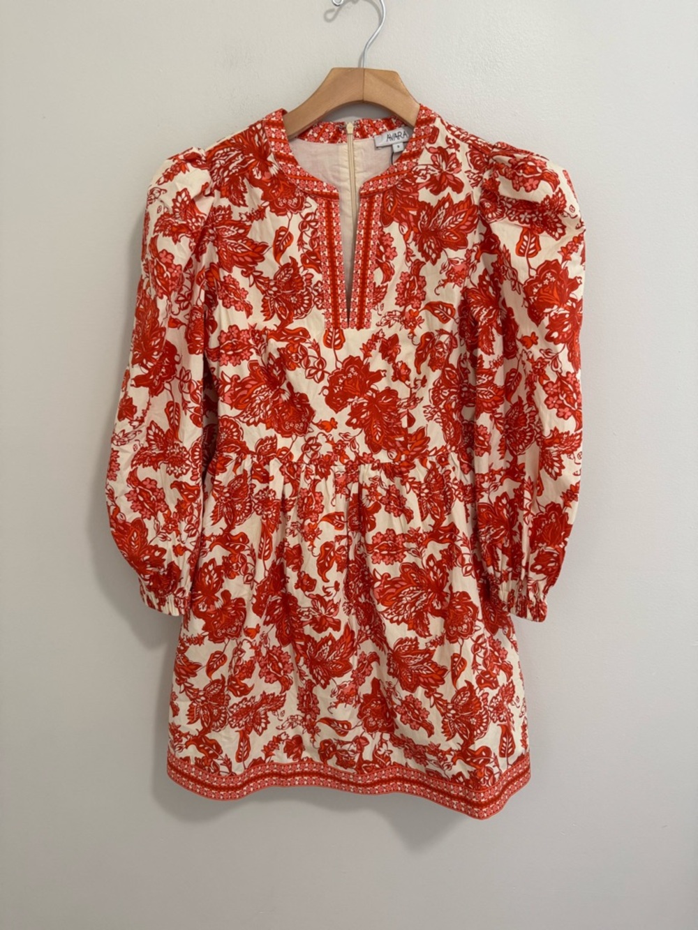 Avara Red and Pink Floral Mini Dress - Puff Sleeve V-Neck